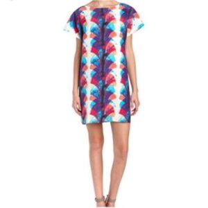 Marie Oliver 100% Silk Watercolor Abstract Print Shift Mini Dress Medium